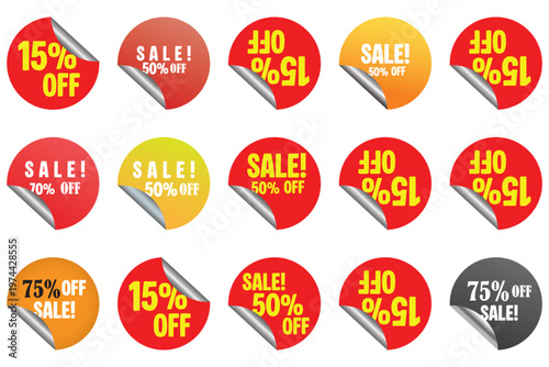 Set of prise tag icon. Realistic wobblers for sale with discount sale and special offer. Shop product tags. 30% off discount sticker v