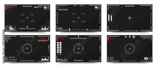 Camera recording overlays collection with rec interface frames and indicators. Video shooting elements