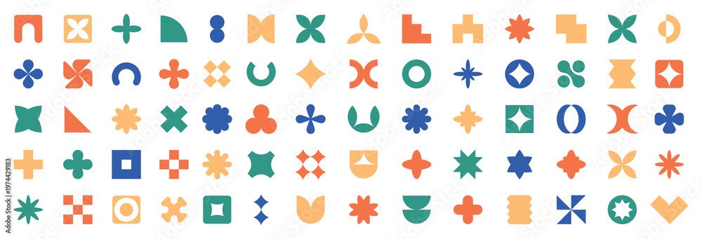 Naklejka premium Colorful geometric shape collection, flat vector icons, abstract pattern elements for design