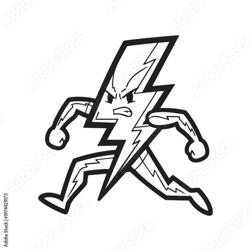 An anthropomorphic lightning bolt character runs forward in a dynamic pose a striking silhouette high quality