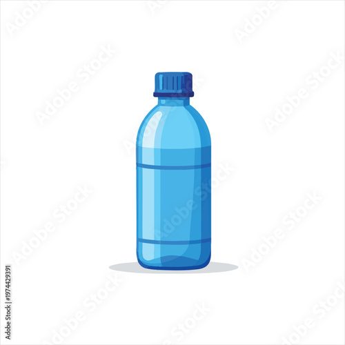 vector Blue Plastic Water Bottle with Cap Isolated on White Background