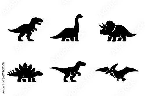 Dinosaur icon set simple black silhouette flat vector illustration