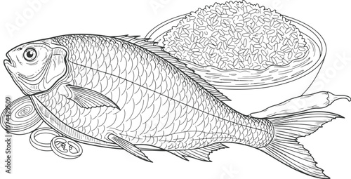 Obraz na plátne File ID(s): 1974429509 - Original name(s): Hand Drawn Ilish Mach and Panta Bhat Illustration (5)
