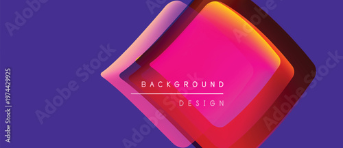 Abstract vibrant design features layered shapes, gradients. Purple backdrop complements pink, yellow hues. Text reads background design.