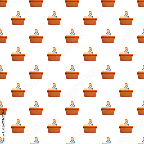 Receptionist working at a service desk repeating in a seamless pattern