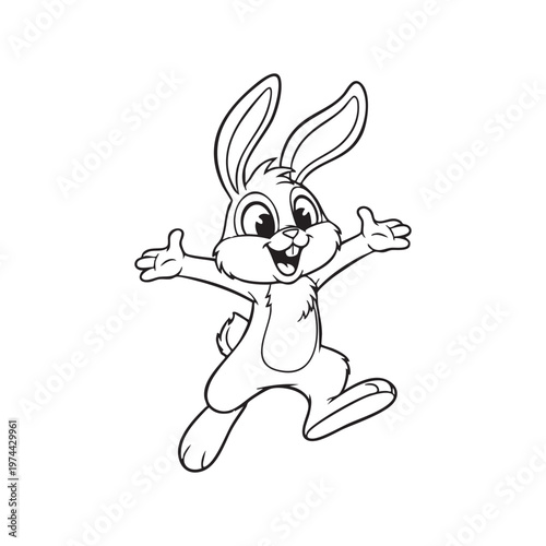 A cheerful cartoon rabbit leaps forward with arms outstretched in a playful pose silhouette high quality