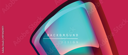 Abstract geometric layers create vibrant visual effect. Gradient colors blend, forming modern background design. Text reads background design.