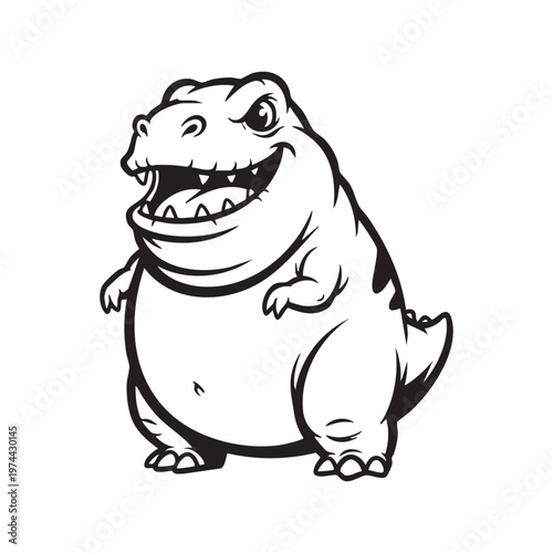 A cheerful tyrannosaurus rex stands with arms raised displaying a wide toothy grin silhouette high quality