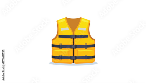 vector Bright Yellow Life Vest with Blue Straps and Reflective Strips
