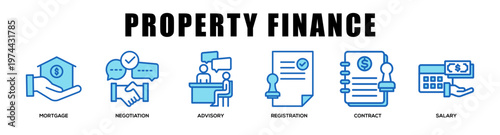 blue - Property Finance web banner icon vector illustration concept
