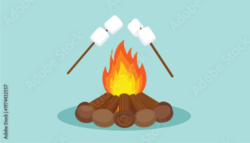 Campfire with Marshmallows Roasting on Sticks.