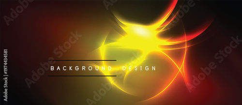 Bright yellow energy burst radiates from center. Dark background contrasts vibrant light streaks, creating dynamic visual effect.