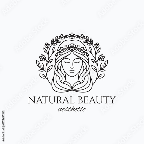 Womans face encircled by flowers, symbolizing moms natural beauty and love. It is suitable for beauty and wellness concepts.