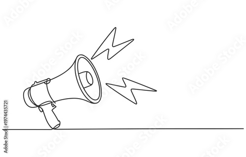 Obraz na plátně Simple line drawing of a megaphone with sound waves emanating from it representi