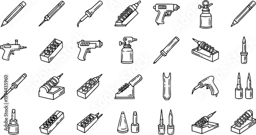 Electronics Soldering Tools Line Art Icon Set. Hand-drawn Outline Doodles for DIY Repair and Craft Projects.