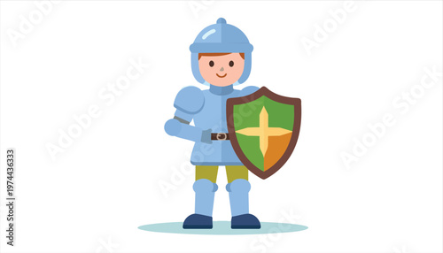 vector Cartoon Knight in Shining Armor Holding a Shield