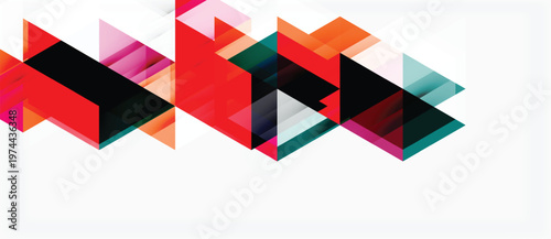 Abstract geometric shapes overlap, creating vibrant colorful pattern. Minimalist design with dynamic visual effect.