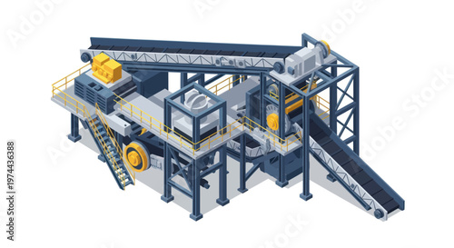 Isometric view of a large industrial material processing plant.