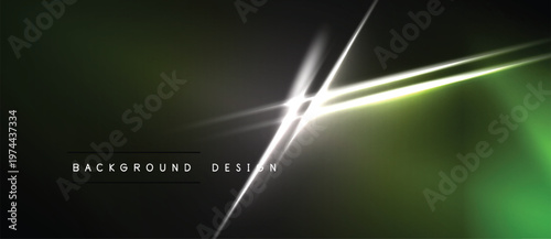 Dark backdrop features bright neon lines intersecting. Green, yellow hues dominate central area. Modern design element.