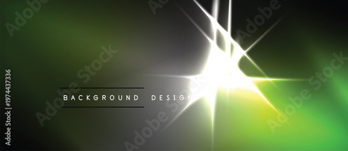 Abstract background features bright light flare, green gradients, black space. Text reads background design. Minimalist, modern aesthetic.