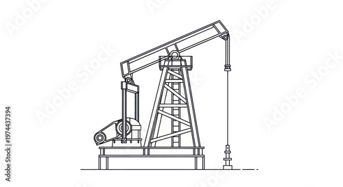 Oil Pump Jack Line Art Drawing.