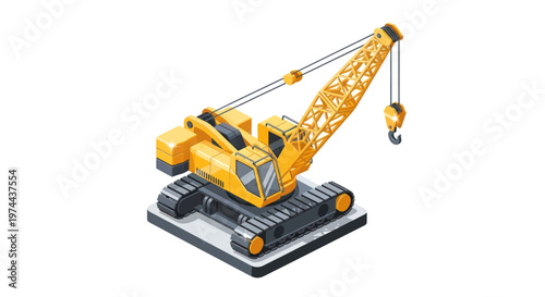 Yellow construction crane toy on a white background.