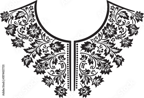 Black Floral Neckline Ornament Vector Illustration