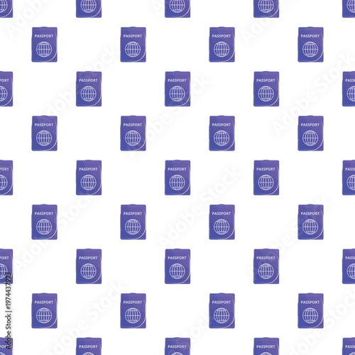 Passport documents repeating as a purple seamless pattern for travel and global identity