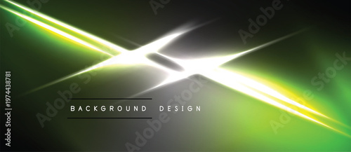 Abstract design features bright lines, gradients. Dark background contrasts vivid yellow, white streaks. Modern, energetic visual.