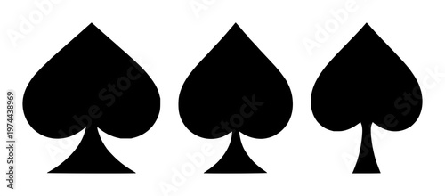 Spade symbol set with black silhouette design featuring playing card icon, card suit, casino element with gambling and game theme
