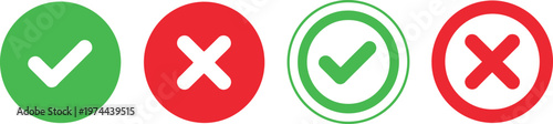 A collection of four circular icons representing positive check marks and negative cross symbols