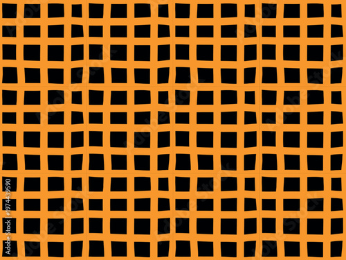 Abstract checkered patten background. Vector wavy groovy lines orange and black textured background. Hand drawn grid stripes Halloween print. Geometric cute plaid texture for design, wallpaper, cover.