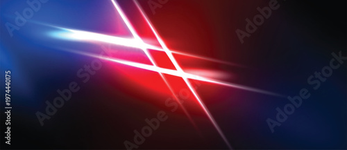 Abstract background features vibrant blue, red light streaks crossing dark space. Dynamic energy radiates from central intersection.