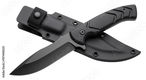 Εκτύπωση καμβά Black combat knife with sheath isolated on transparent background