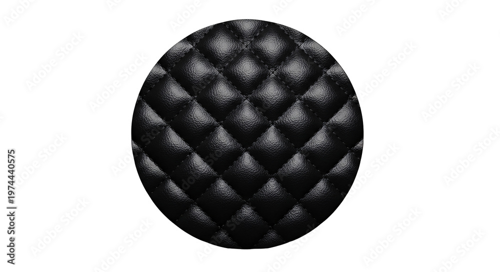 Fototapeta premium Black quilted leather circle emblem on checkered background.