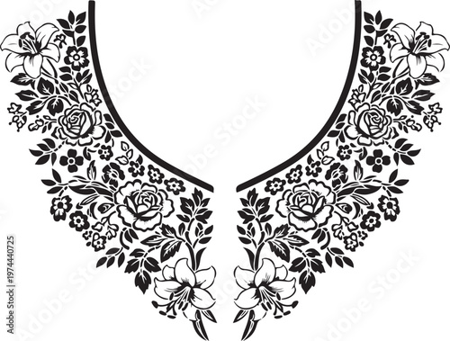Floral Neckline Vector Illustration with Roses and Leaves