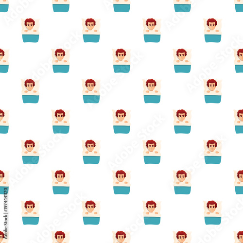 Recurring pattern featuring a sick man lying in bed with a spotted face