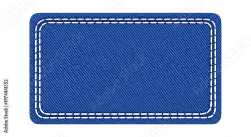 Blue denim patch with double stitch detail and rounded corners.