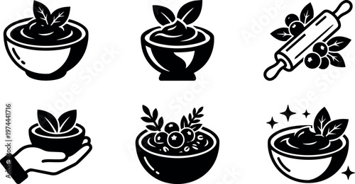 Herbal cream bowl with leaves and berries