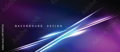 Abstract neon lines over dark gradient. Modern design elements create dynamic visual effect. Background text reads background design.