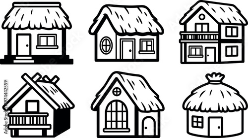 Traditional thatched roof houses collection