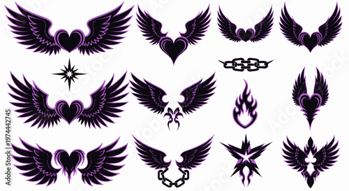 Collection of Dark Winged Heart and Tribal Flame Designs.