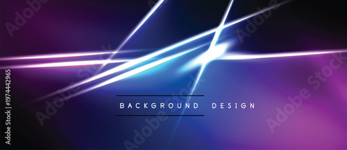 Abstract neon lines create vibrant gradient background. Purple, blue hues dominate design with bright light flares. Modern aesthetic.