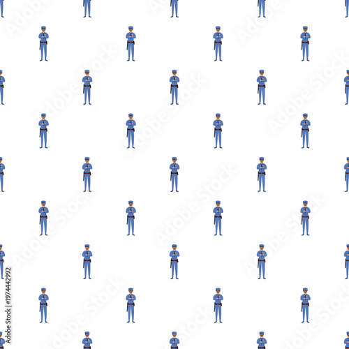 Security guard figure in uniform forming a seamless pattern, representing protection and law enforcement