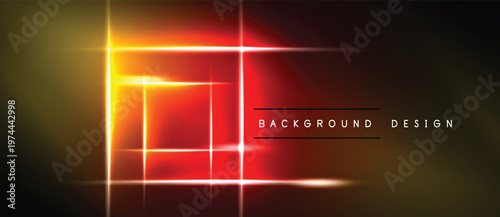 Neon rectangles overlap, creating vibrant glow. Dark background emphasizes bright lines, modern design element.