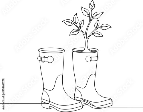 Boots illustration with a flourishing plant, ideal for organic product packaging, gardening blog posts, and ecofriendly lifestyle branding.