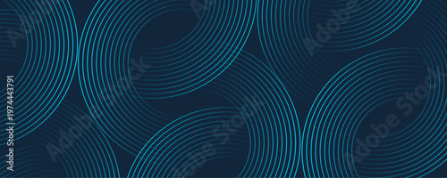 Modern digital abstract blue background with circular lines. Geometric stripe line art design for poster, brochure, cover, website, header, web banner, presentation