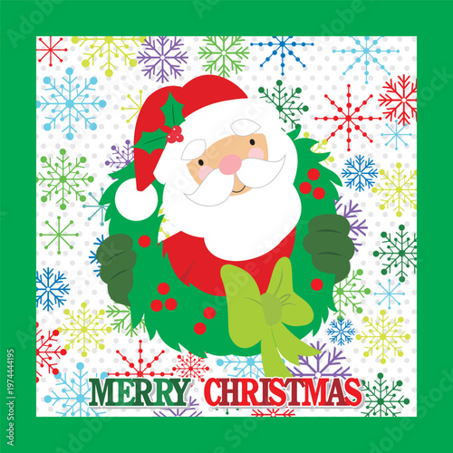 Festive Santa Claus in Christmas Wreath Illustration