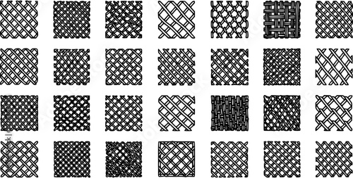 Canvastavla Black and White Line Art Patterns of Various Woven and Intersecting Grids and Te