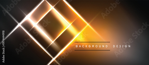 Abstract geometric design. Bright orange neon lines intersect dark background. Modern aesthetic, dynamic composition, glowing effect.